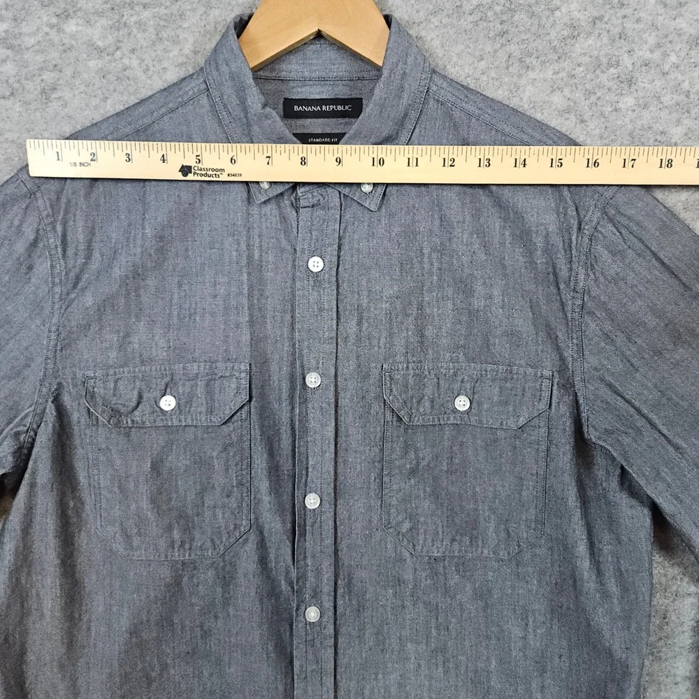 Banana Republic Mens Standard Fit‎ Button Down Shirt Gray Size M 100% Cotton